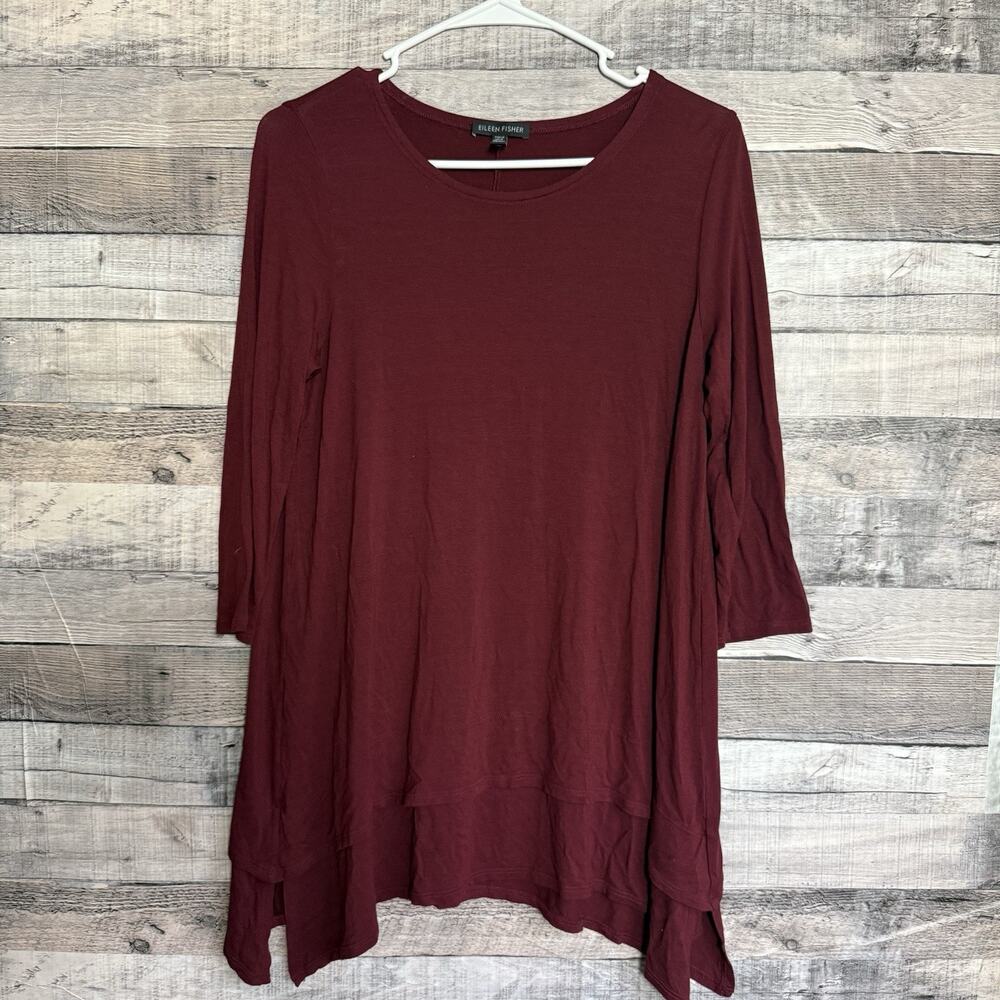 Eileen Fisher Women's Sz XS Red Stretch Jersey Tunic Layered